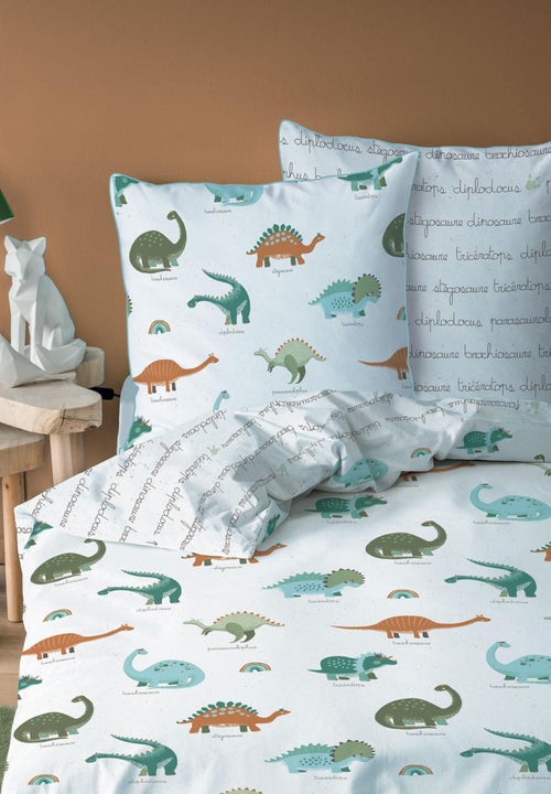 Parure de lit imprimée 100% coton, dinos - Kiabi