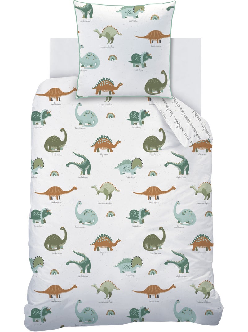 Parure de lit imprimée 100% coton, dinos Blanc - Kiabi