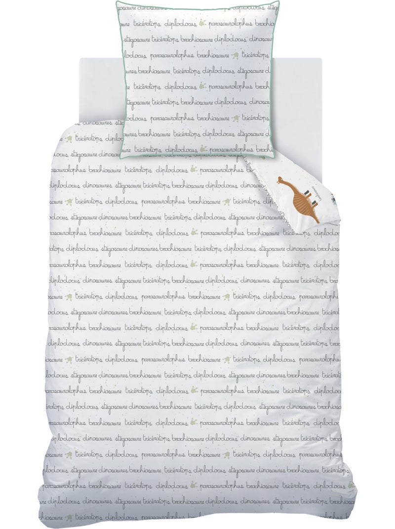 Parure de lit imprimée 100% coton, dinos Blanc - Kiabi