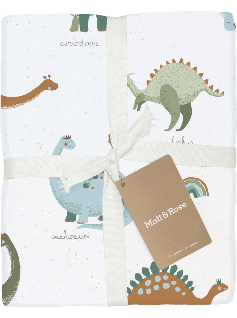 Parure de lit imprimée 100% coton, dinos Blanc - Kiabi