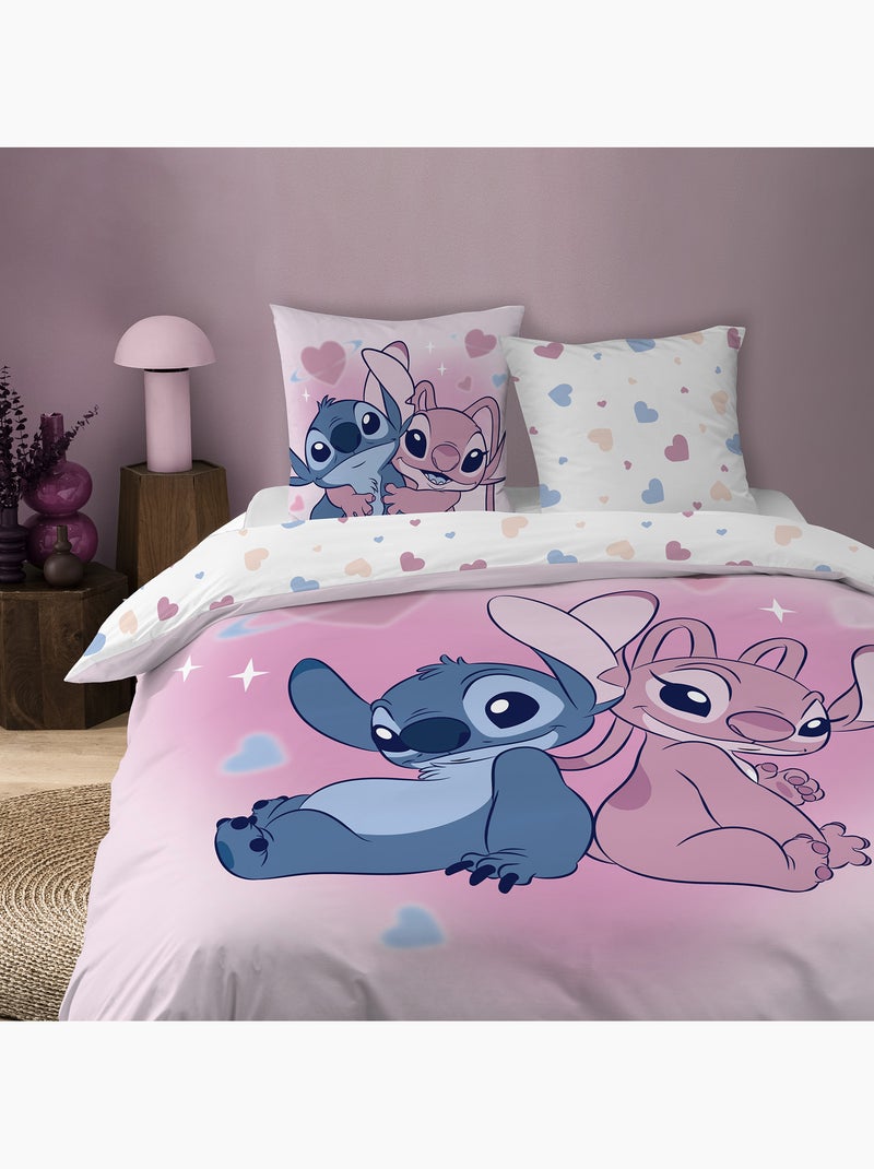 Parure de lit imprimée 100% coton, disney home stitch bisous Rose - Kiabi
