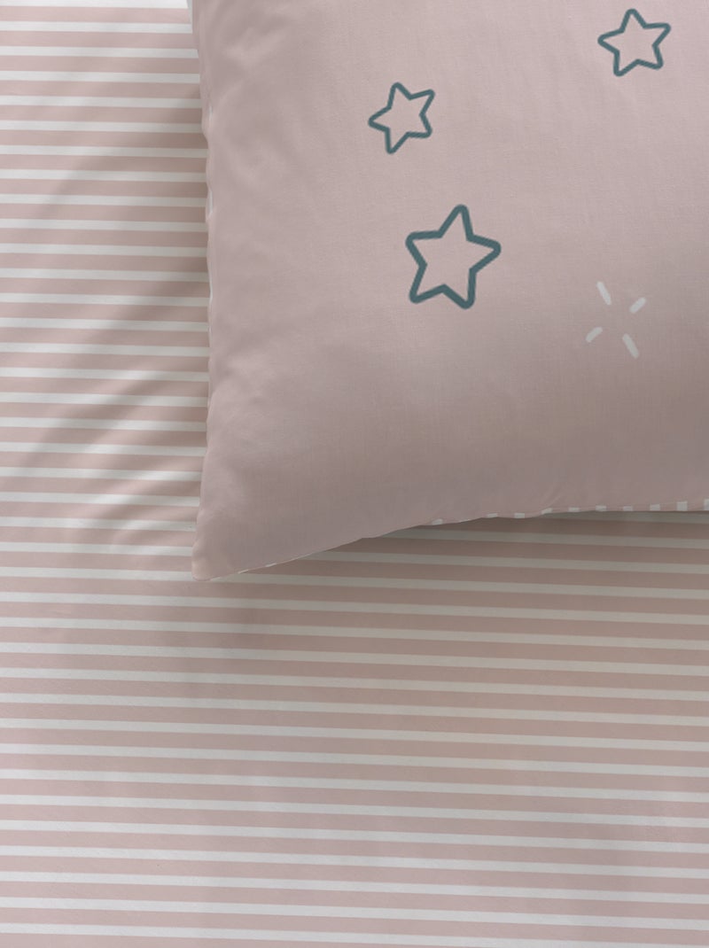 Parure de lit imprimée 100% coton, etoile filante Rose - Kiabi