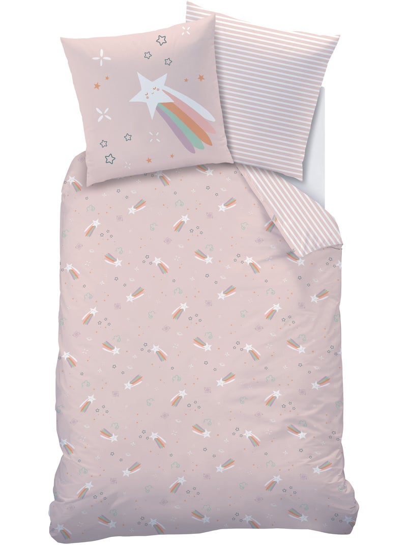Parure de lit imprimée 100% coton, etoile filante Rose - Kiabi