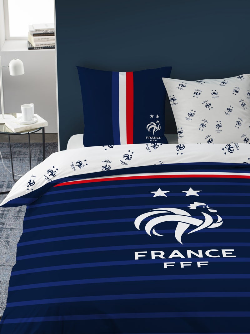 Parure de lit imprimée 100% coton, fff rayures Bleu - Kiabi