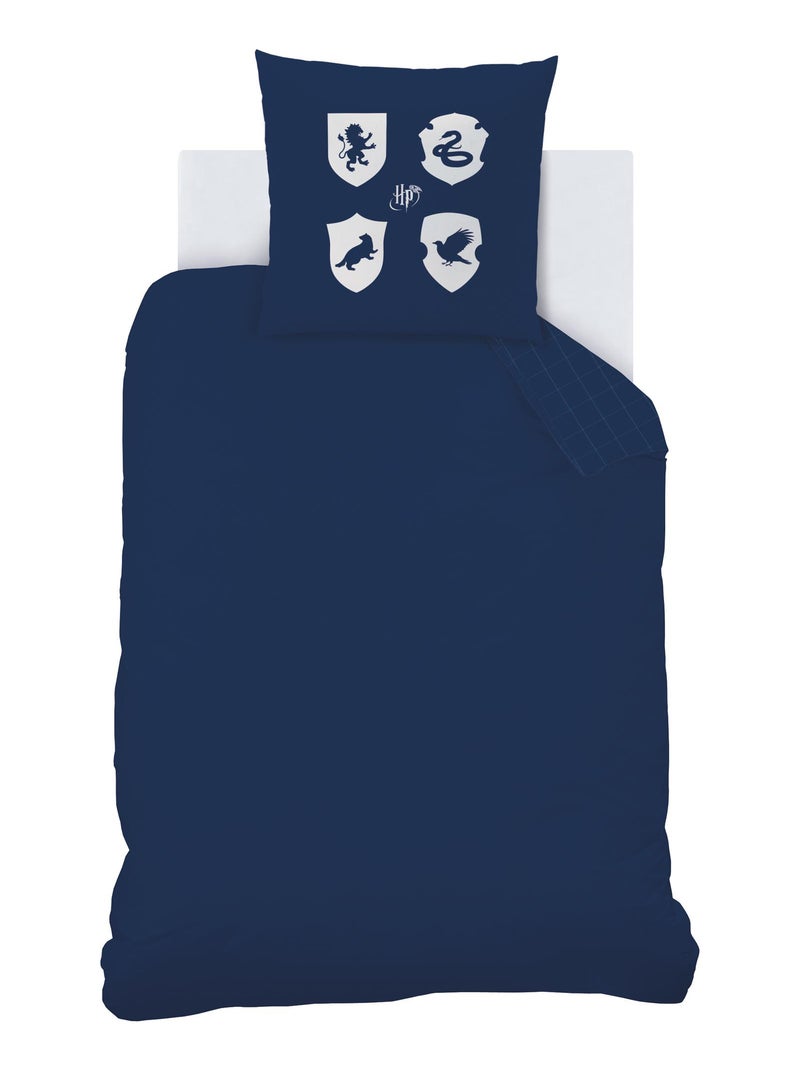 Parure de lit imprimée 100% coton, harry potter preppy Bleu nuit - Kiabi