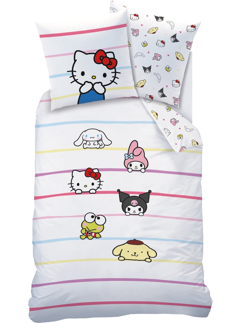 Parure de lit imprimée 100% coton, hello kitty friendly Blanc - Kiabi