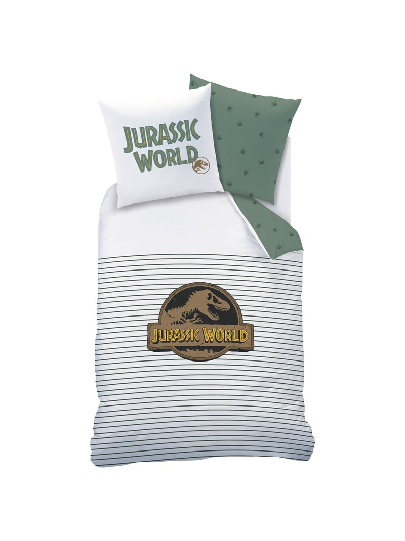 Parure de lit imprimée 100% coton, jurassic world empreinte Blanc - Kiabi