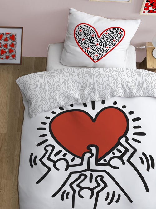 Parure de lit imprimée 100% coton, keith haring red love - Kiabi