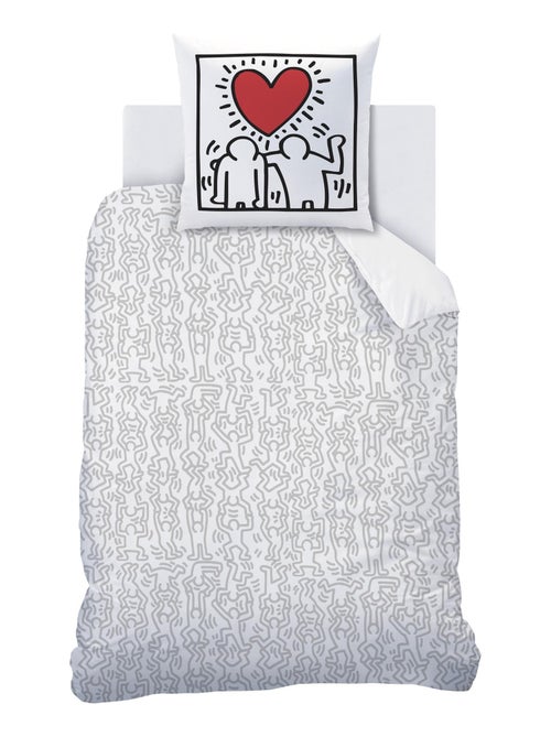 Parure de lit imprimée 100% coton, keith haring red love - Kiabi