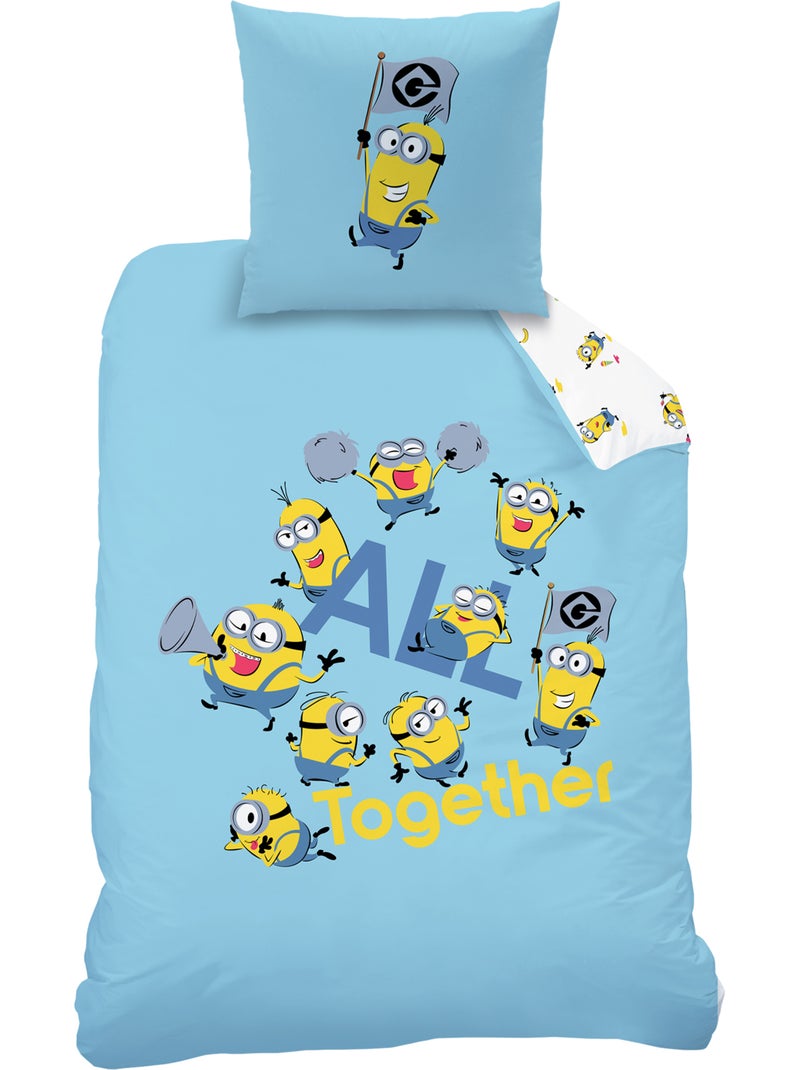 Parure de lit imprimée 100% coton, les minions fête Bleu - Kiabi
