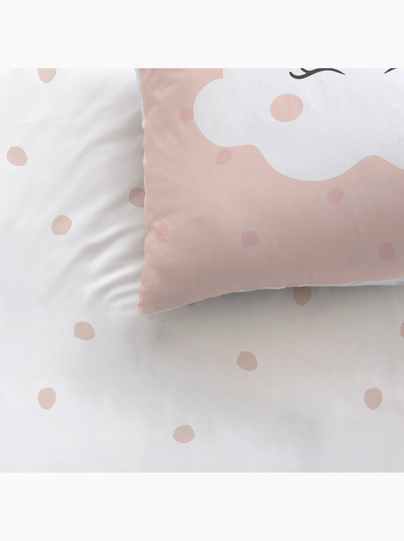 Parure de lit imprimée 100% coton, nuages Rose - Kiabi
