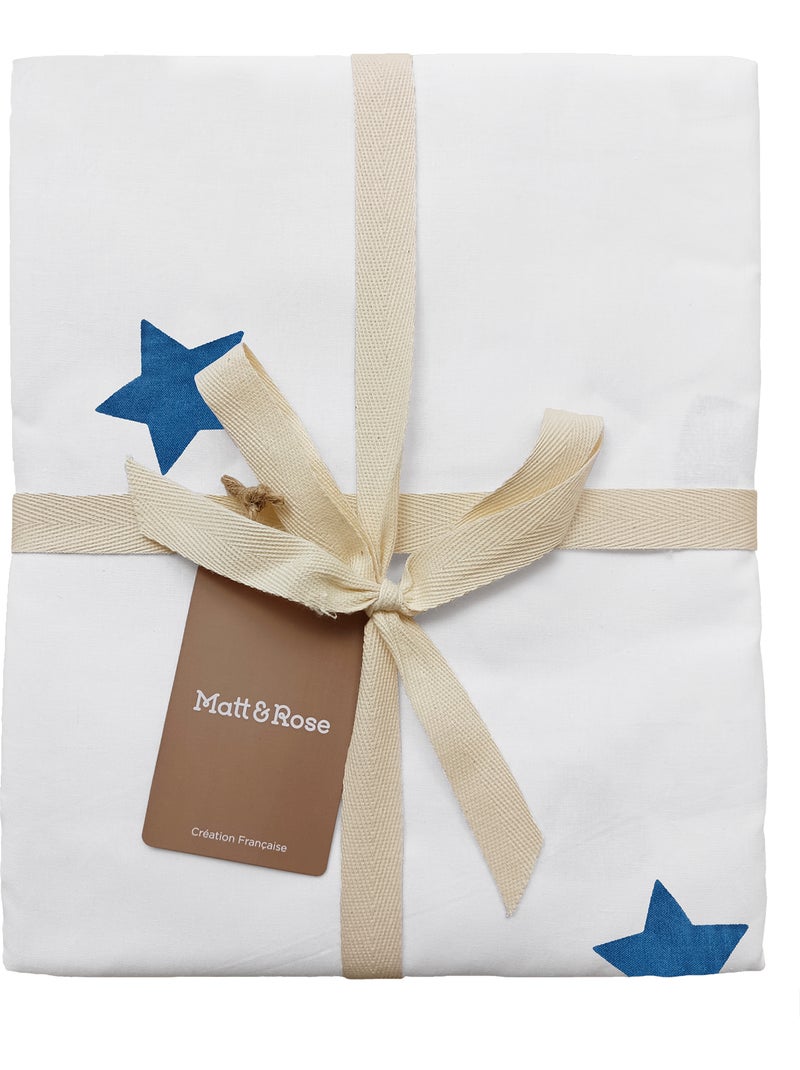 Parure de lit imprimée 100% coton, nuit etoilée Blanc Bleu - Kiabi