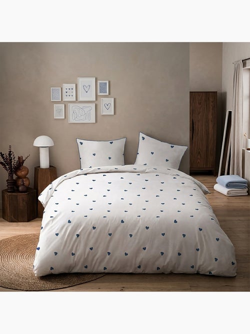 Parure de lit imprimée 100% coton, pluie de coeurs - Kiabi Parure de lit imprimée 100% coton, pluie de coeurs - Kiabi