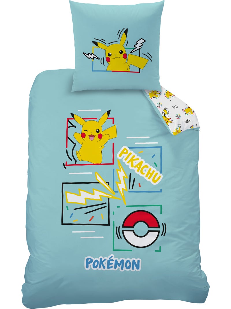 Parure de lit imprimée 100% coton, pokemon animation Bleu ciel - Kiabi