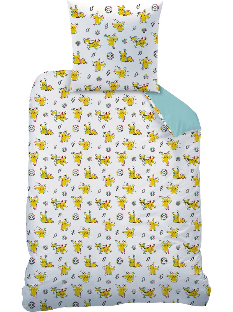 Parure de lit imprimée 100% coton, pokemon animation Bleu ciel - Kiabi