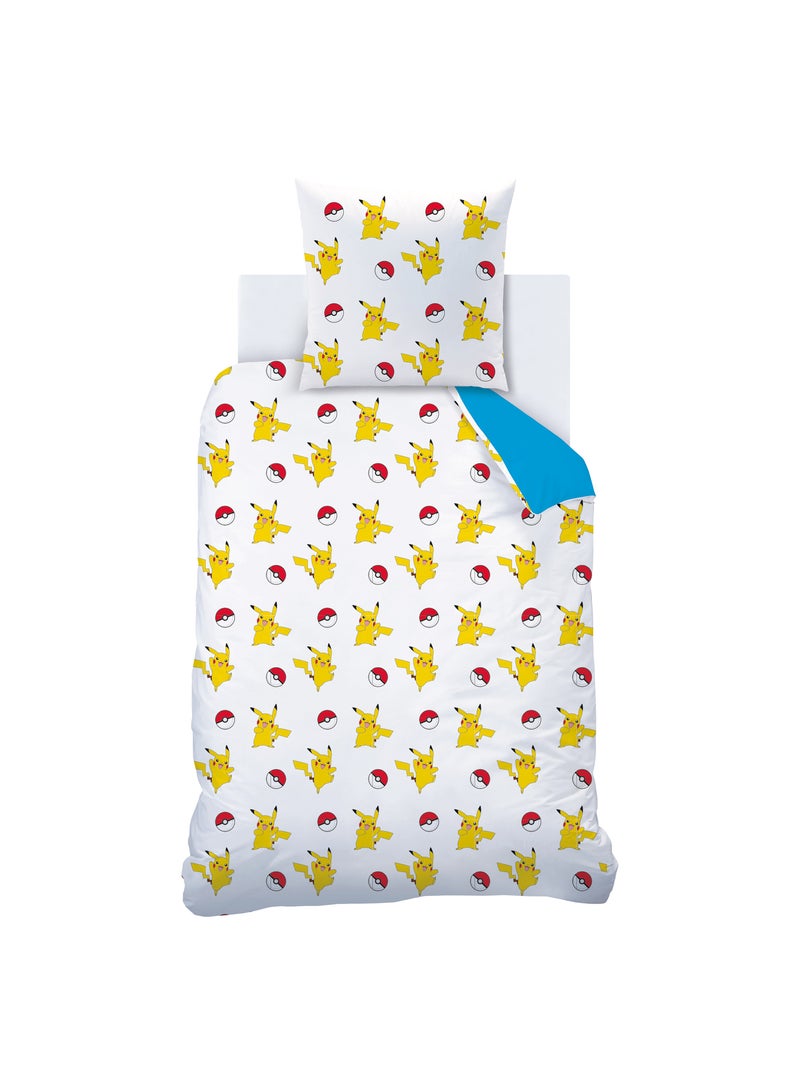 Parure de lit imprimée 100% coton, pokemon pokéball Bleu - Kiabi