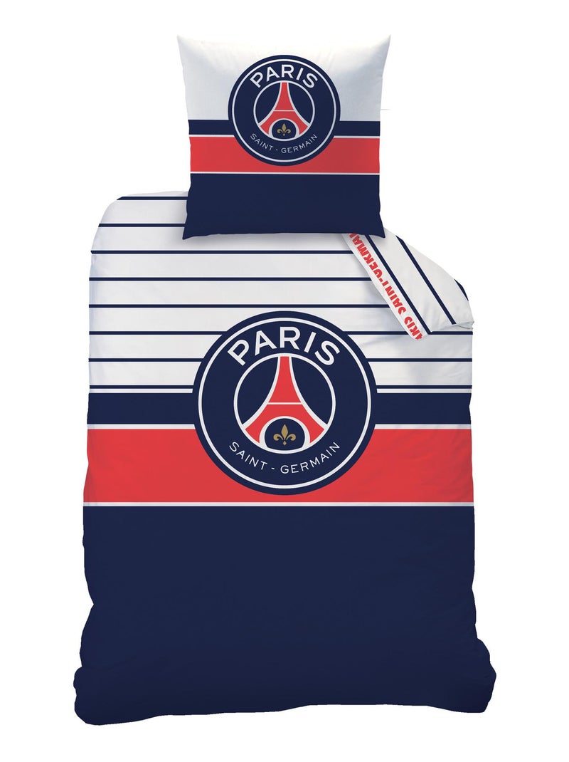Parure de lit imprimée 100% coton, psg logo Bleu - Kiabi