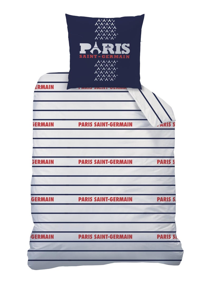 Parure de lit imprimée 100% coton, psg logo Bleu - Kiabi