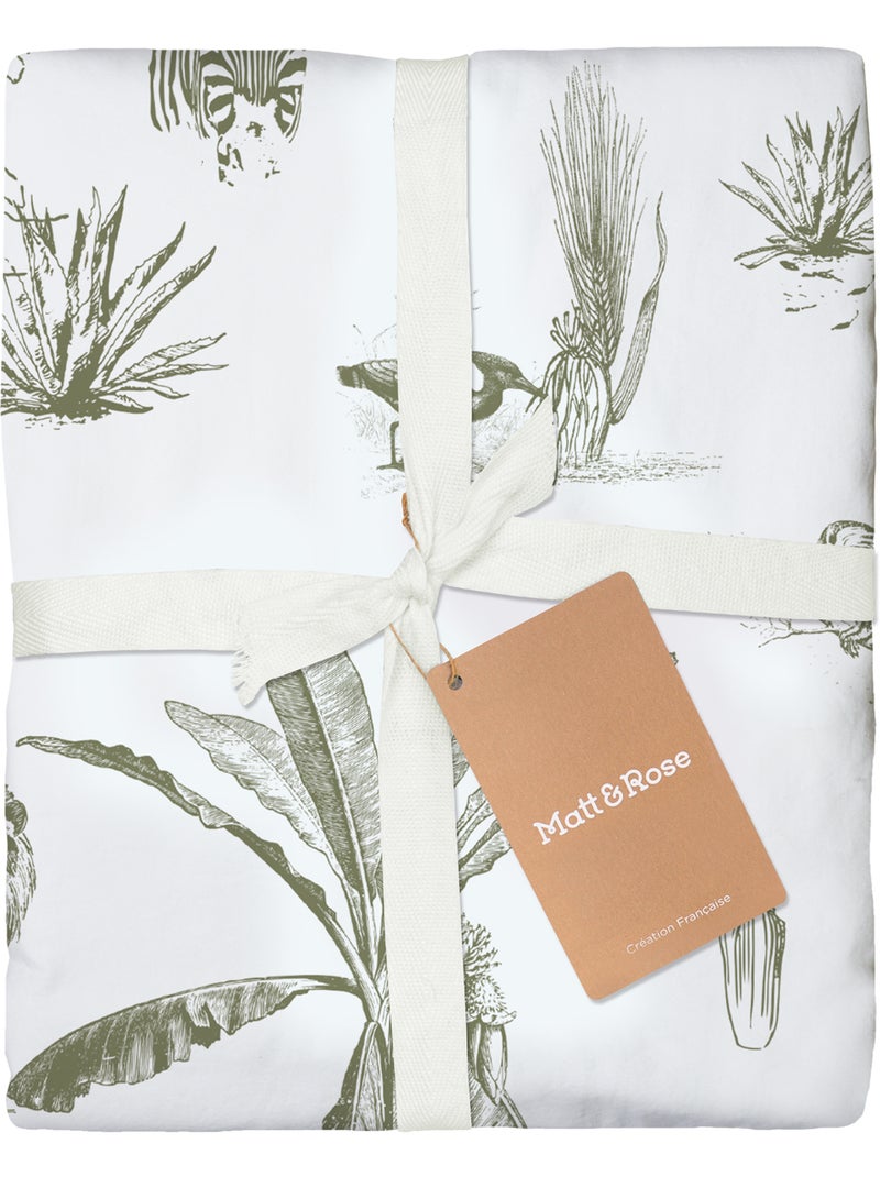 Parure de lit imprimée 100% coton, safari Blanc Kaki - Kiabi
