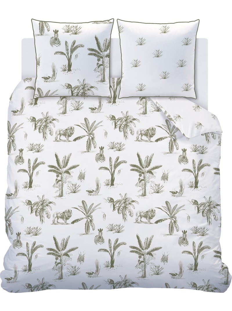 Parure de lit imprimée 100% coton, safari Blanc Kaki - Kiabi