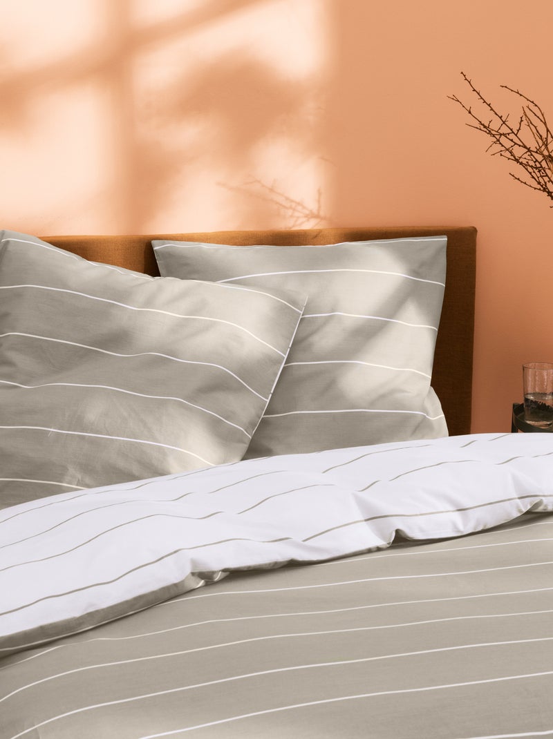 Parure de lit imprimée 100% coton, stripes Grège - Kiabi