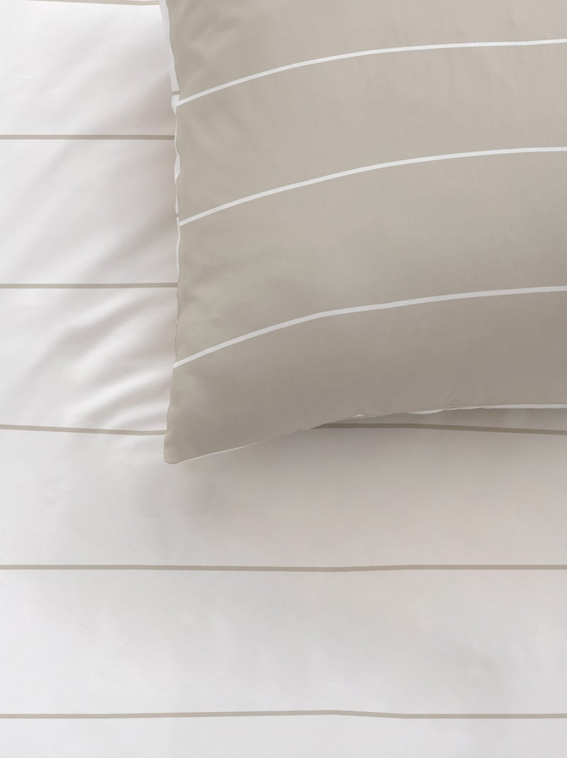Parure de lit imprimée 100% coton, stripes Grège - Kiabi