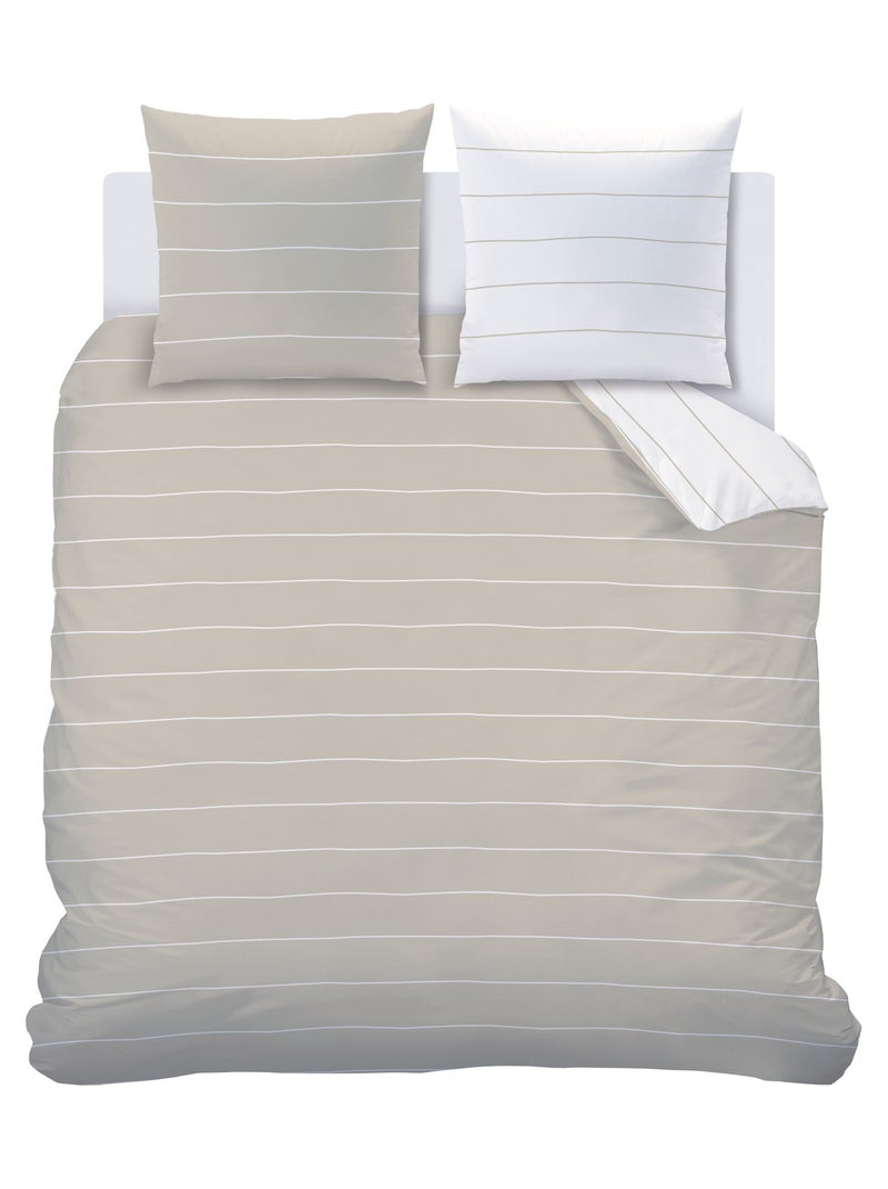 Parure de lit imprimée 100% coton, stripes Grège - Kiabi