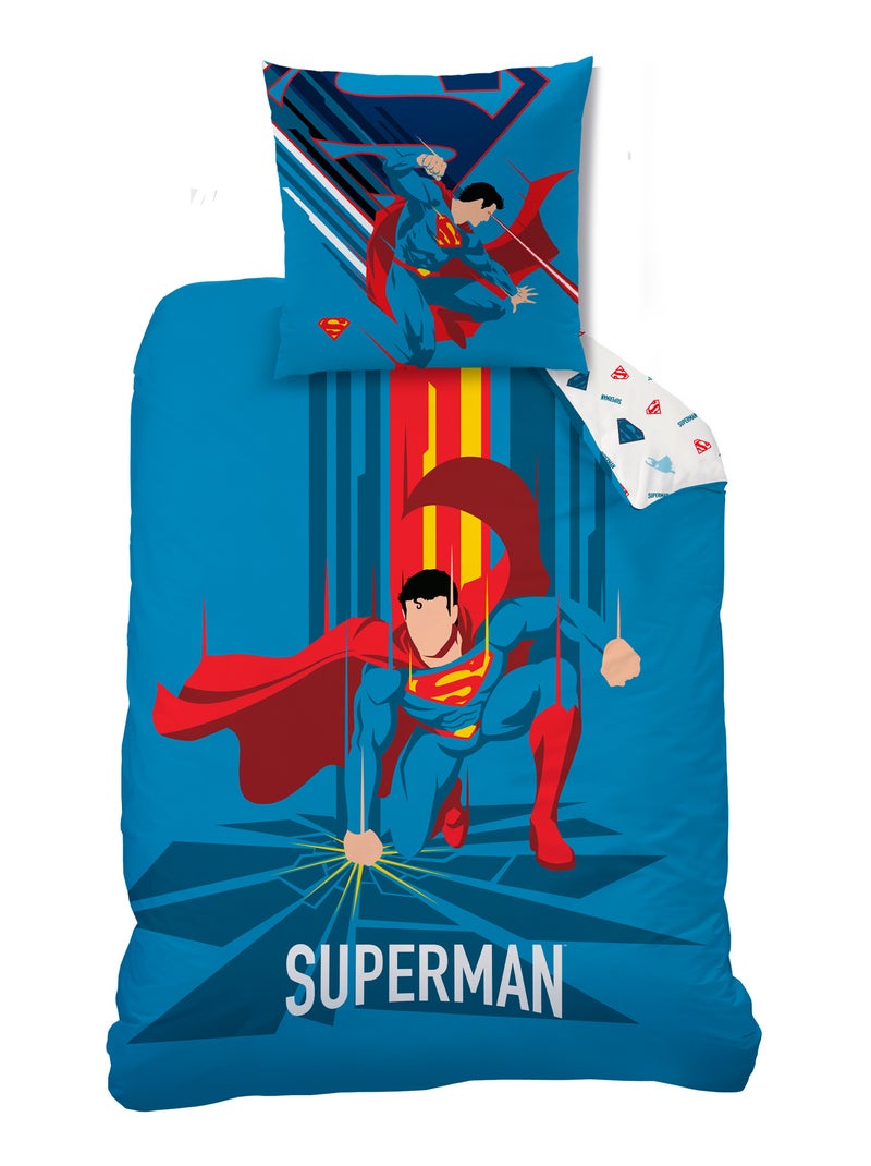 Parure de lit imprimée 100% coton, superman supera Bleu - Kiabi