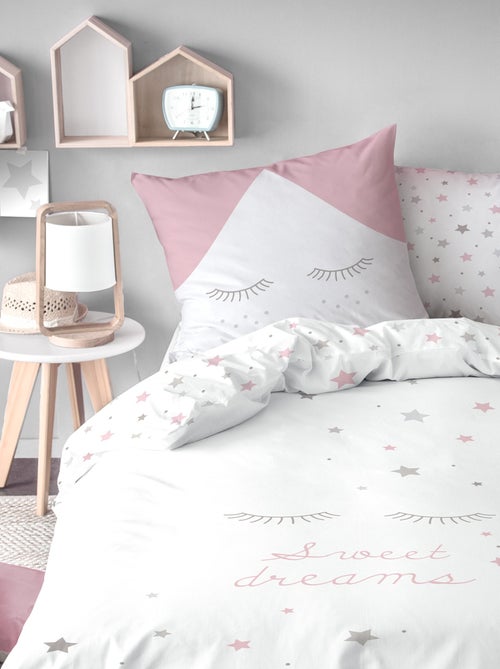 Parure de lit imprimée 100% coton, sweet dreams pink - Kiabi