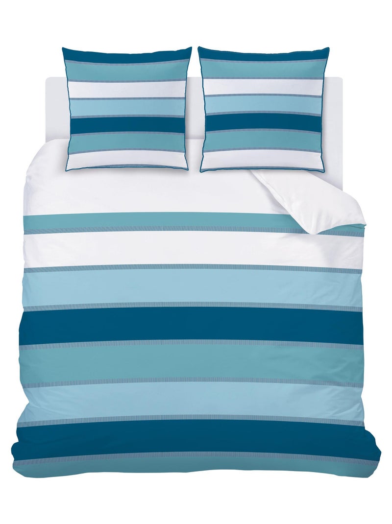 Parure de lit imprimée 100% coton, tendance océane Bleu - Kiabi