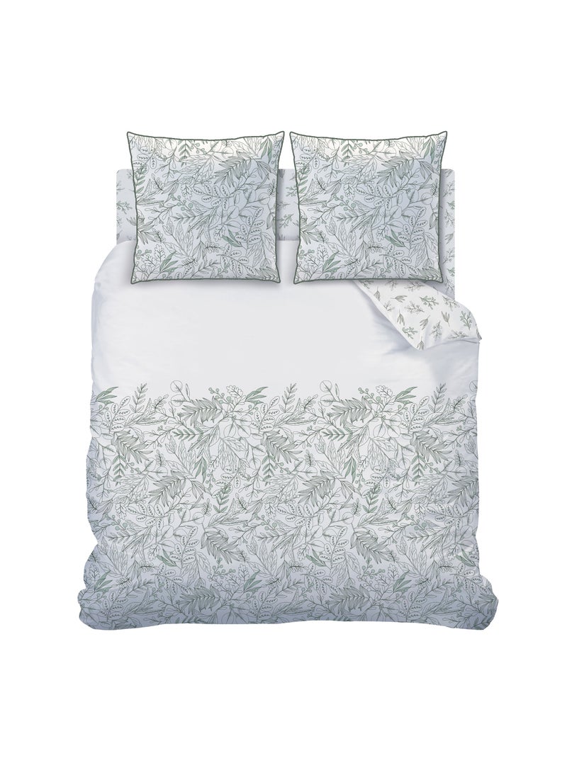 Parure de lit imprimée 2 personnes 100% coton, esprit botanique Blanc - Kiabi