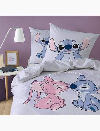 Parure de lit imprimée + drap housse 100% coton, disney home stitch happy