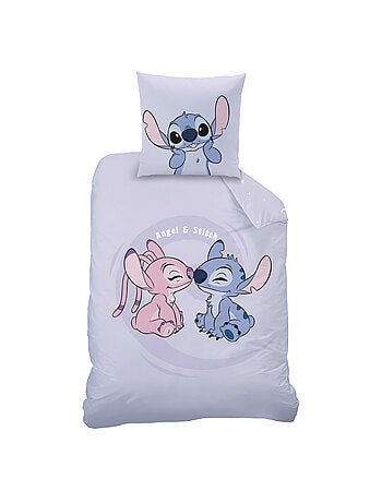Parure de lit imprimée + drap housse 100% coton, disney home stitch happy