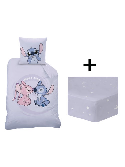 Parure de lit imprimée + drap housse 100% coton, disney home stitch happy - Kiabi