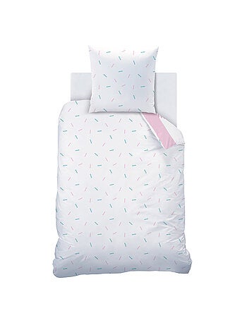 Parure de lit imprimée + drap housse 100% coton, stitch stripe