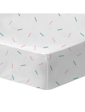 Parure de lit imprimée + drap housse 100% coton, stitch stripe