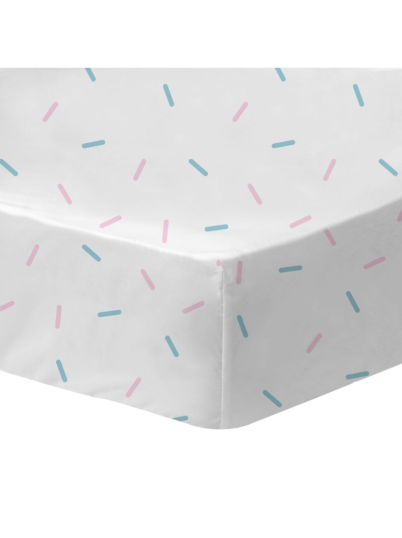 Parure de lit imprimée + drap housse 100% coton, stitch stripe Blanc Rose - Kiabi