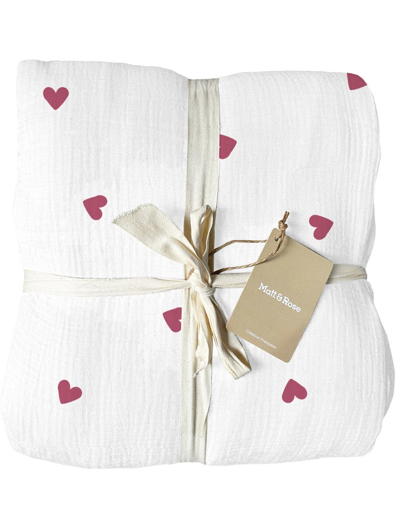 Parure de lit imprimée en gaze de coton, coeur Blanc - Kiabi
