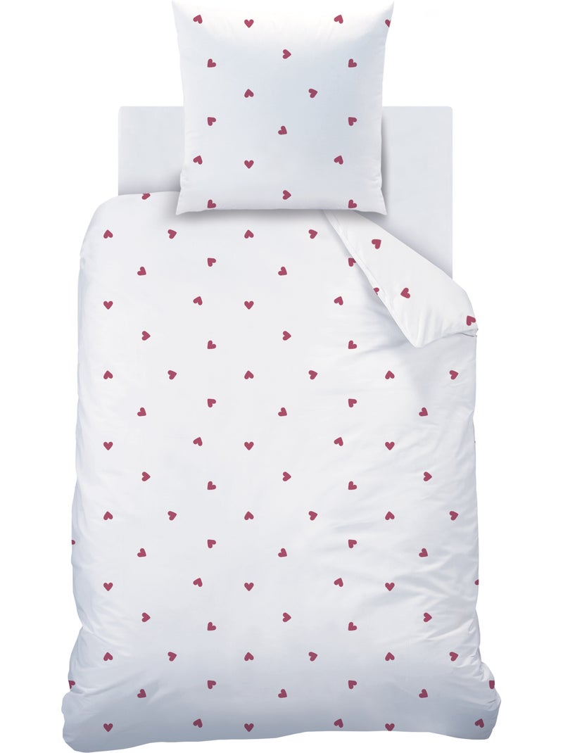 Parure de lit imprimée en gaze de coton, coeur Blanc - Kiabi