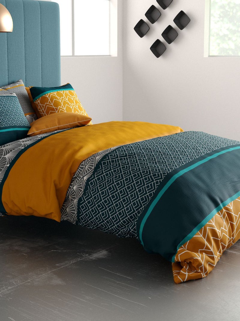 Parure de lit imprimée housse + 2 taies - 2 personnes Bleu - Kiabi