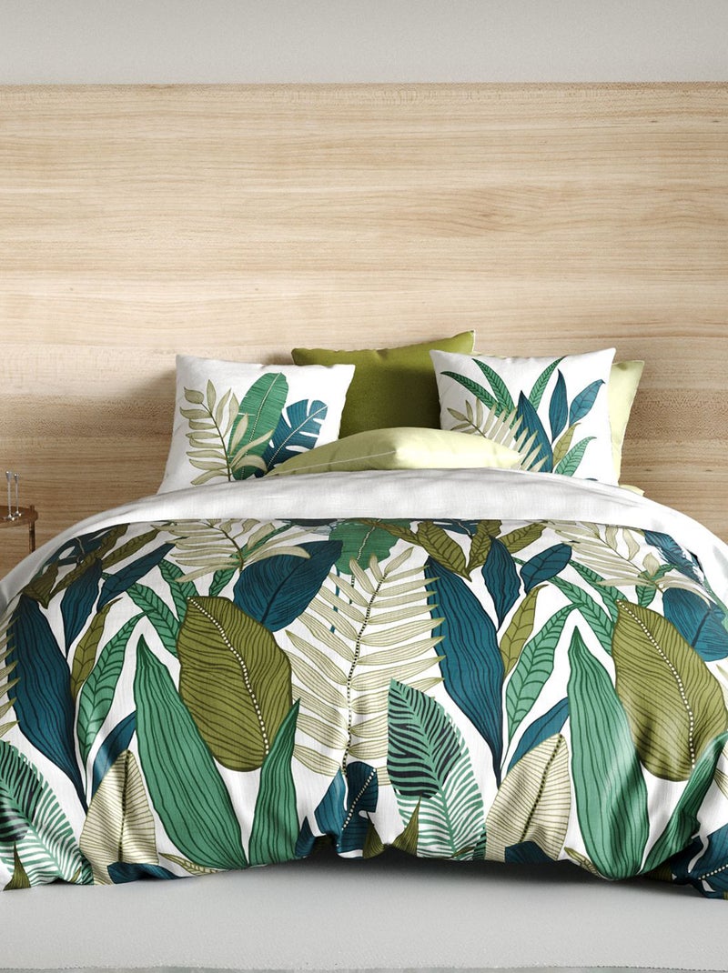 Parure de lit imprimée housse de couette + taies - 2 personnes Vert - Kiabi