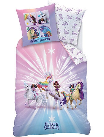 Parure de lit imprimée, l'école des licornes, unicorn academy stars