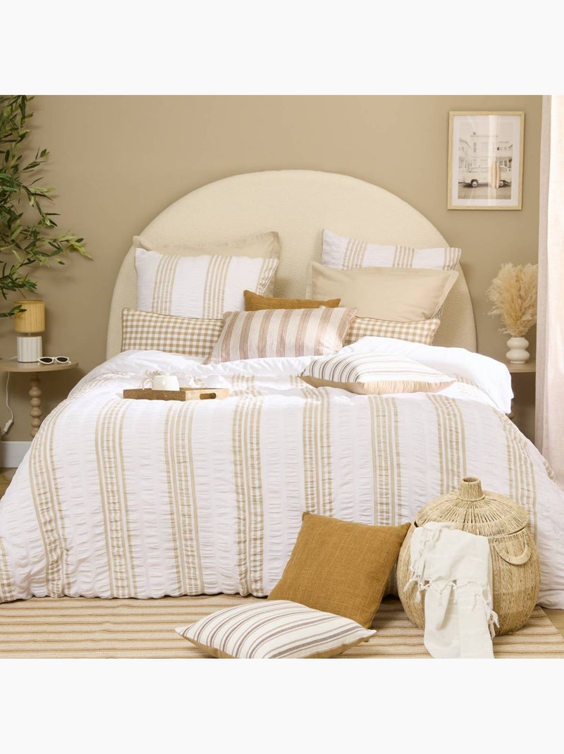 Parure de lit rayée en polycoton aspect gaufré stripes Blanc - Kiabi