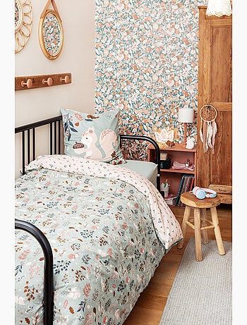 Parure de lit réversible + 2 taies d’oreiller – coton 57 fils – ecureuil tamia