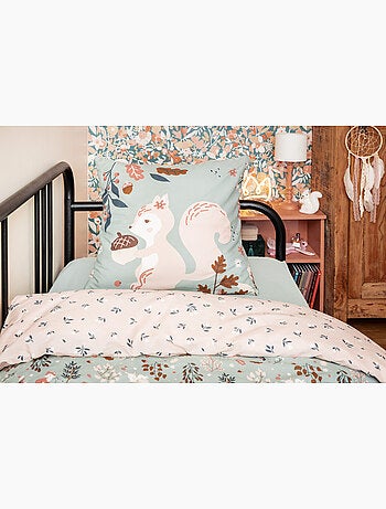 Parure de lit réversible + 2 taies d’oreiller – coton 57 fils – ecureuil tamia