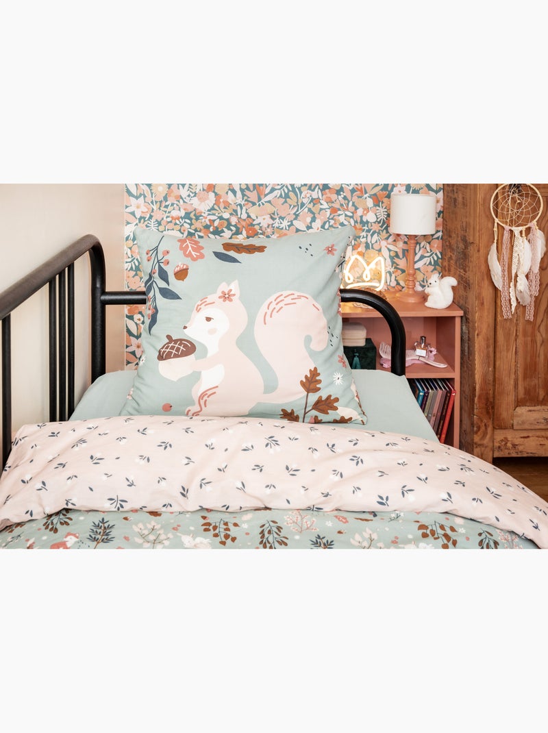 Parure de lit réversible + 2 taies d’oreiller – coton 57 fils – ecureuil tamia Multicolore - Kiabi