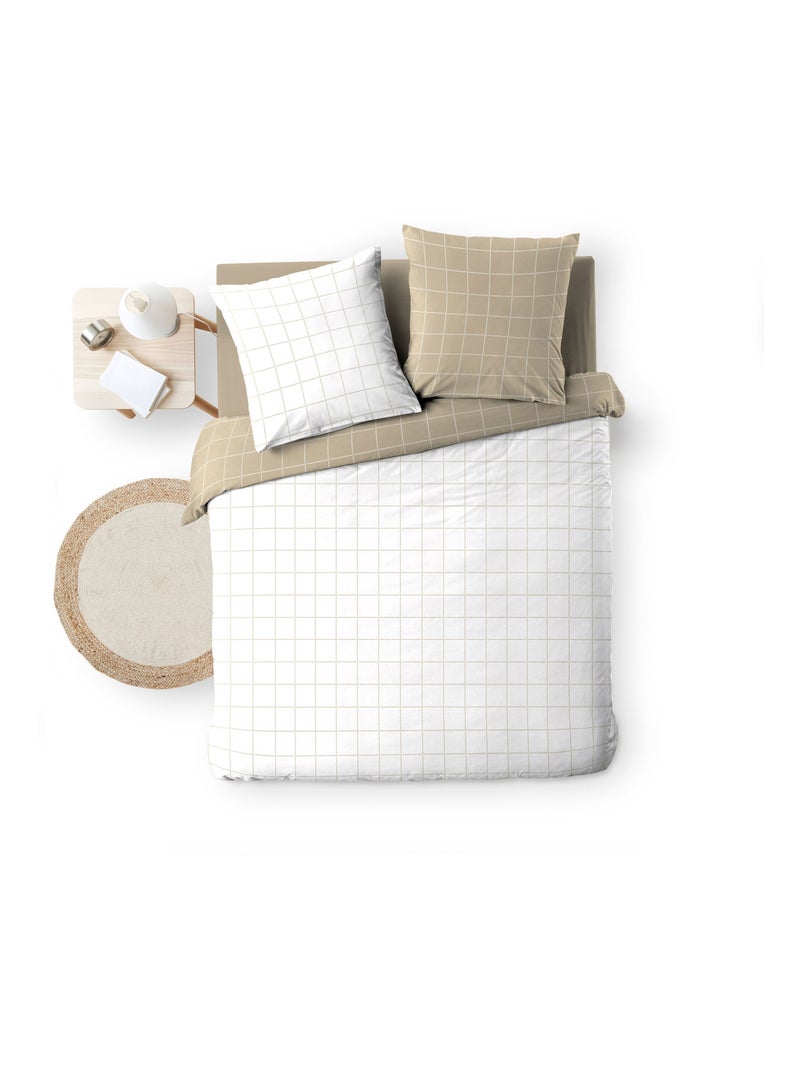 Parure de lit réversible en coton motif carreaux Beige grès - Kiabi