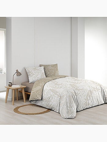 Parure de lit réversible en coton motif feuillage