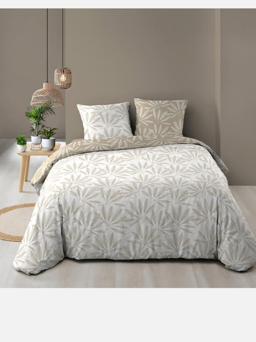Parure de lit réversible en coton motif feuillage naturel - Kiabi Parure de lit réversible en coton motif feuillage naturel - Kiabi