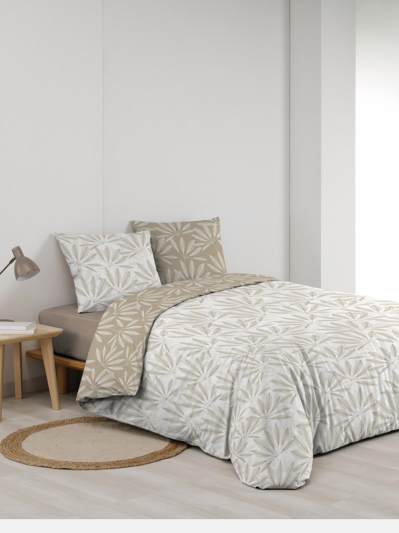 Parure de lit réversible en coton motif feuillage naturel Beige grès - Kiabi